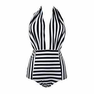 High waisted black & white stripe swim suit 2xHP👙